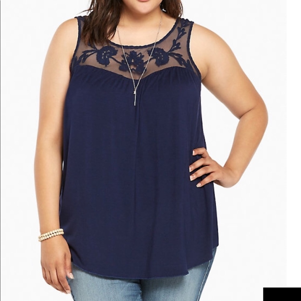 Navy blue embroidered tank top